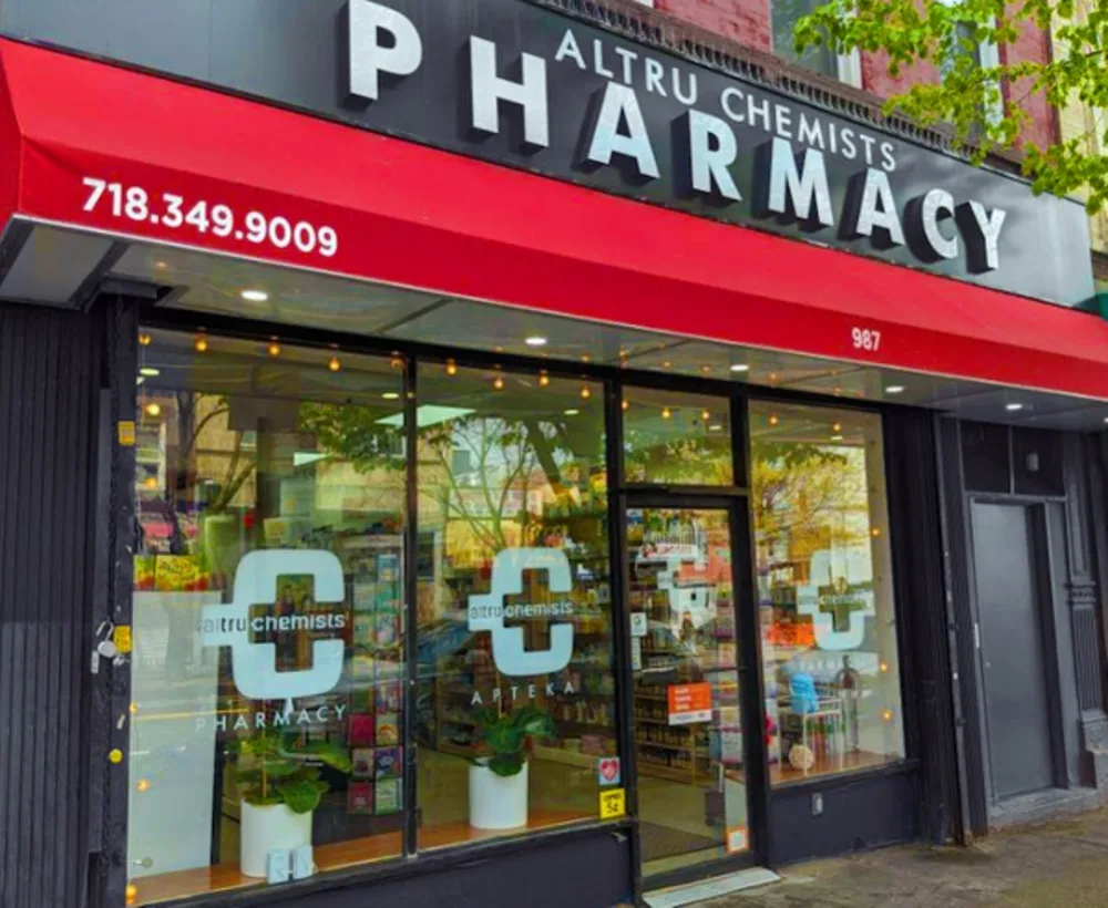 Altru Chemists pharmacy storefront on Manhattan Avenue in Greenpoint
